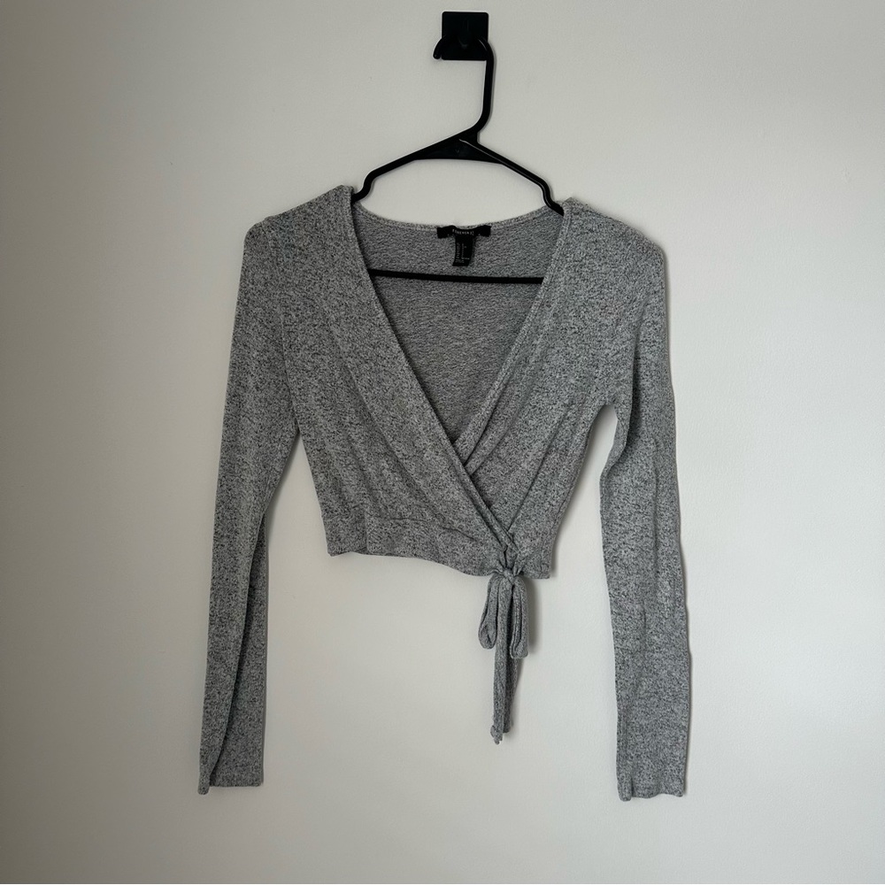 Forever21 Heather Grey Longsleeve Crop Top